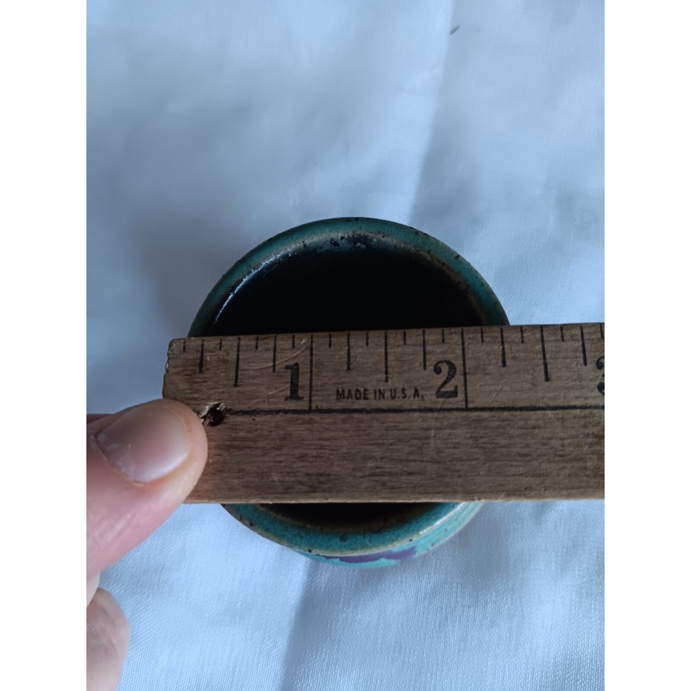 Stoneware Pottery Miniature /Turquoise & Maroon Signed By Artist Sparta TN - Picture 8 of 8